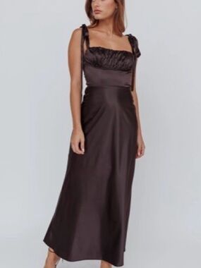 Selfie Leslie Pennelope Black Satin Tie-Shoulder Maxi Dress